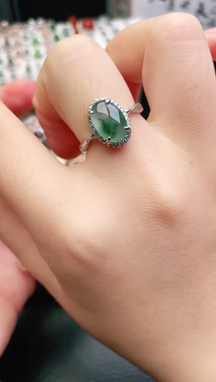 翡翠戒指银S925镶嵌0