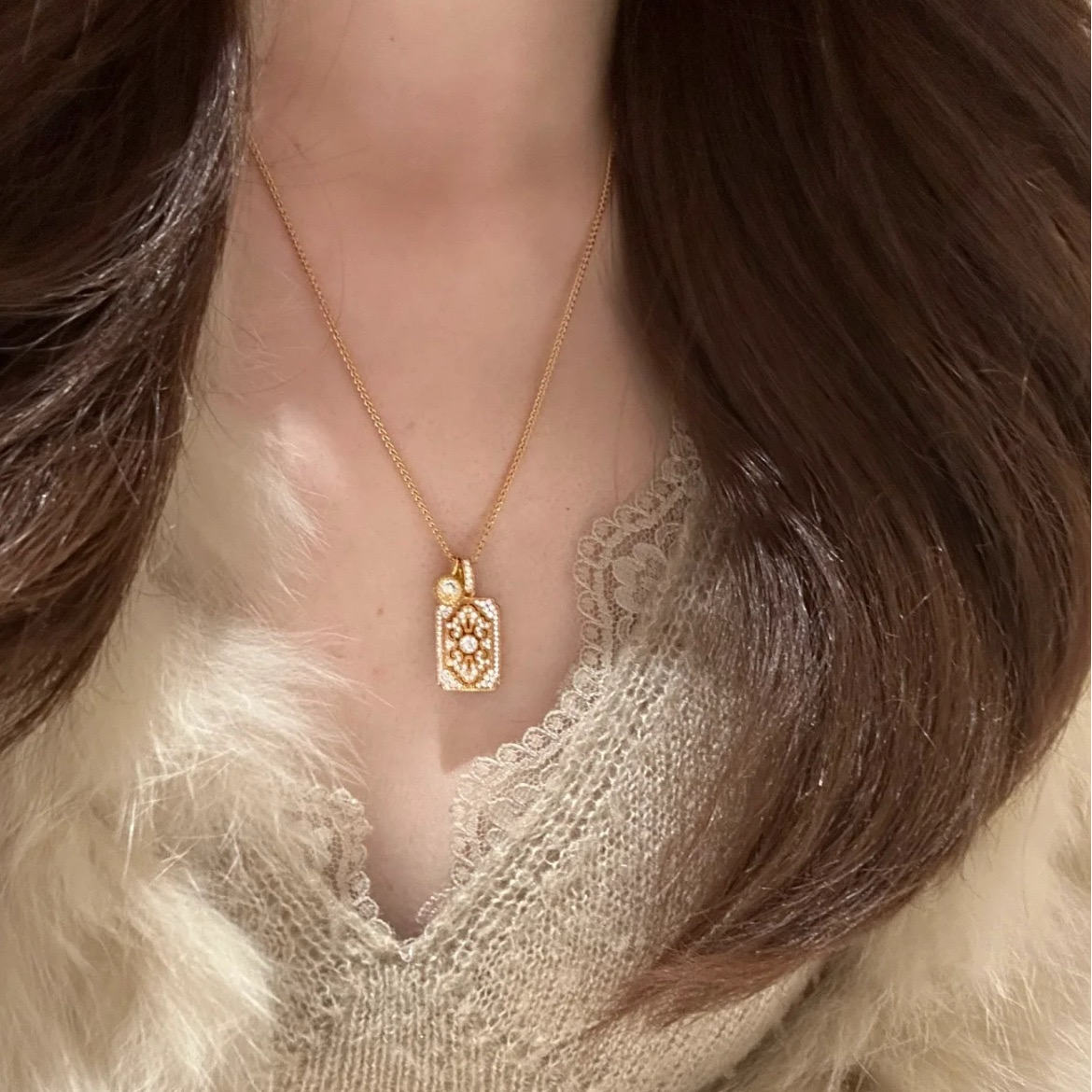 铜合金项链 夏上新2025新款新中式轻奢首饰女方形项链TSJ8019