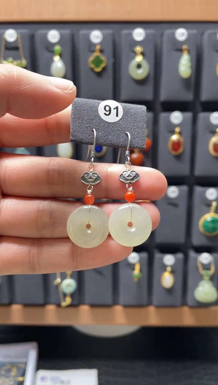 【闪购商品】和田玉耳饰银S925镶嵌00091