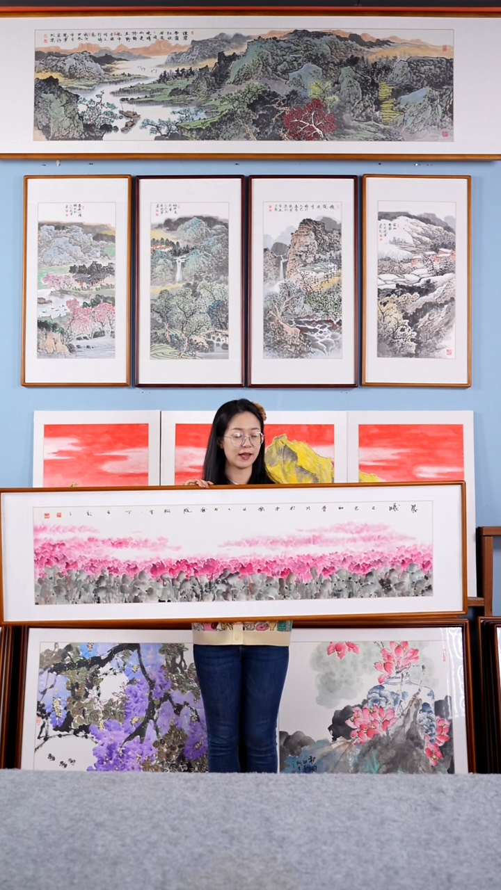 【闪购商品】国画阿里丁《晨曦/花海》含框162*47