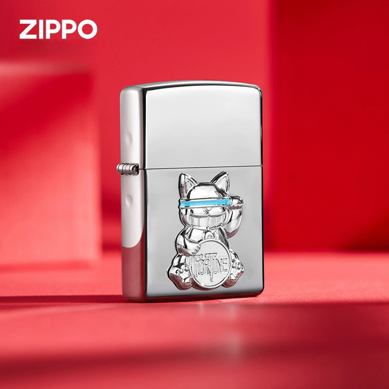 ZIPPO之宝开运喵财煤油防风打火机猫咪徽章送男友礼物