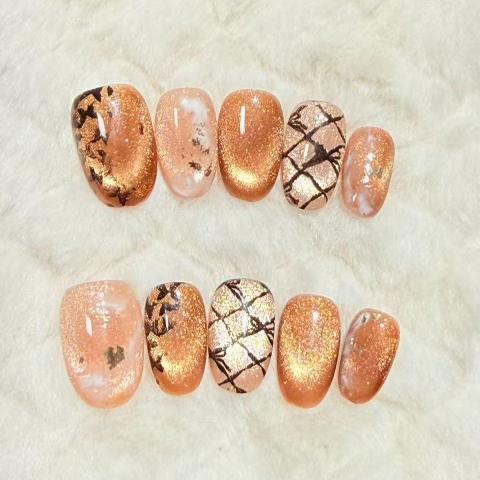 A11【焦糖涂鸦】新年款纯手工秋冬显白气质穿戴甲