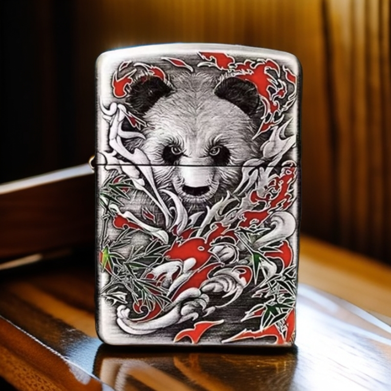 zippo打火机官方正版功夫熊猫 盔甲熏银填漆煤油防风男士送礼DYJ1