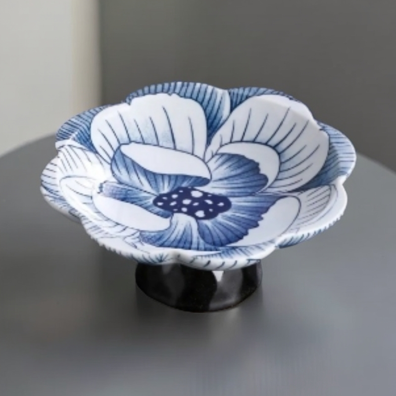 仿古青花高足果盘-繁花 203