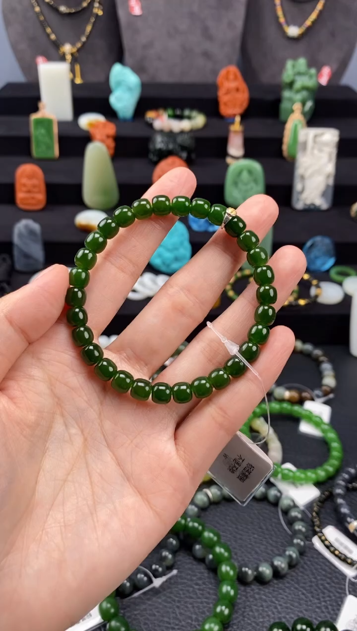 【闪购商品】和田玉-未镶嵌7mm碧玉老型手串