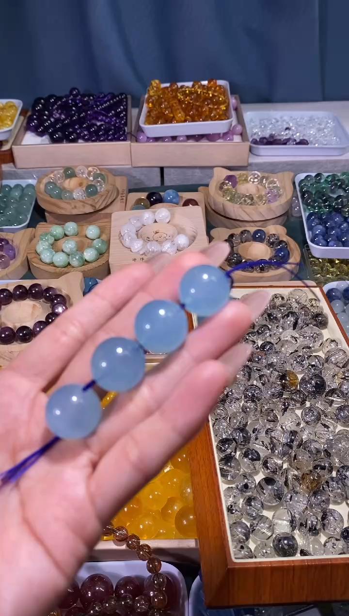 未镶嵌手串水晶蓝天白云圆珠宽卡16单颗