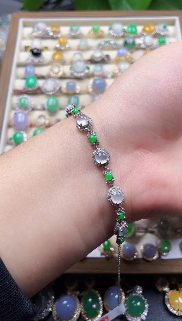 银S925镶嵌翡翠耳饰鑫**?1