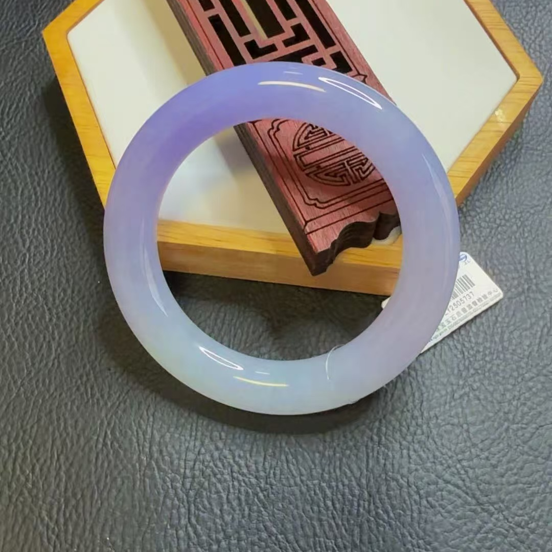 收藏级粉紫高冰圆条翡翠手镯女款99