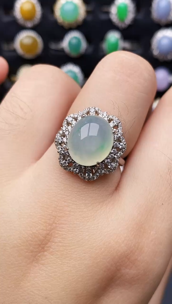 银S925镶嵌戒指翡翠8103