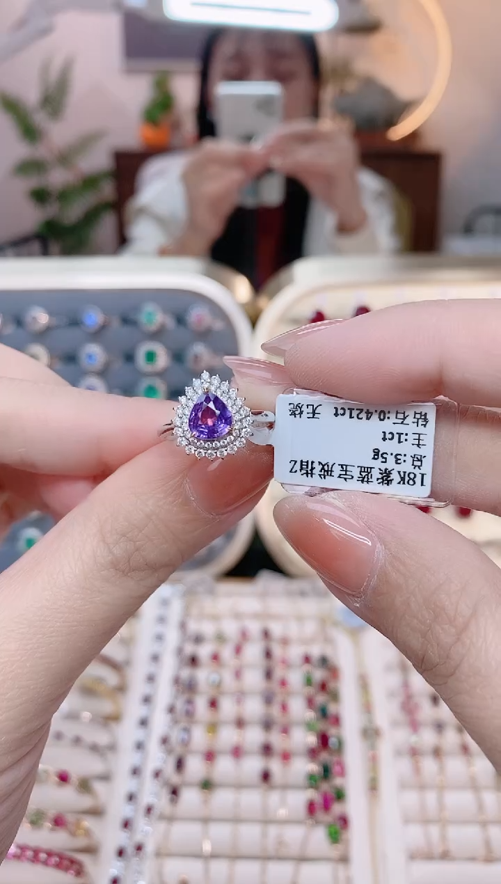 【闪购商品】彩色蓝宝石18K金戒指18K金镶嵌1