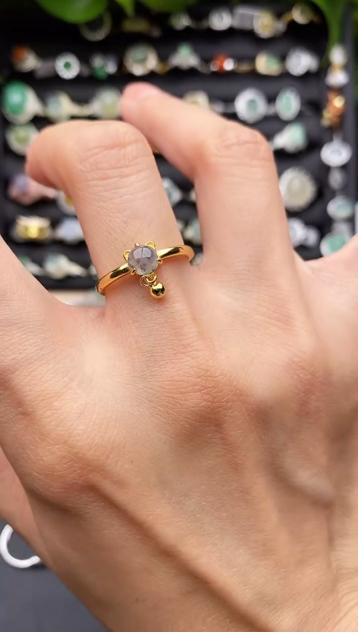 【闪购商品】翡翠戒指银S925镶嵌缅甸翡翠A货22  8-1