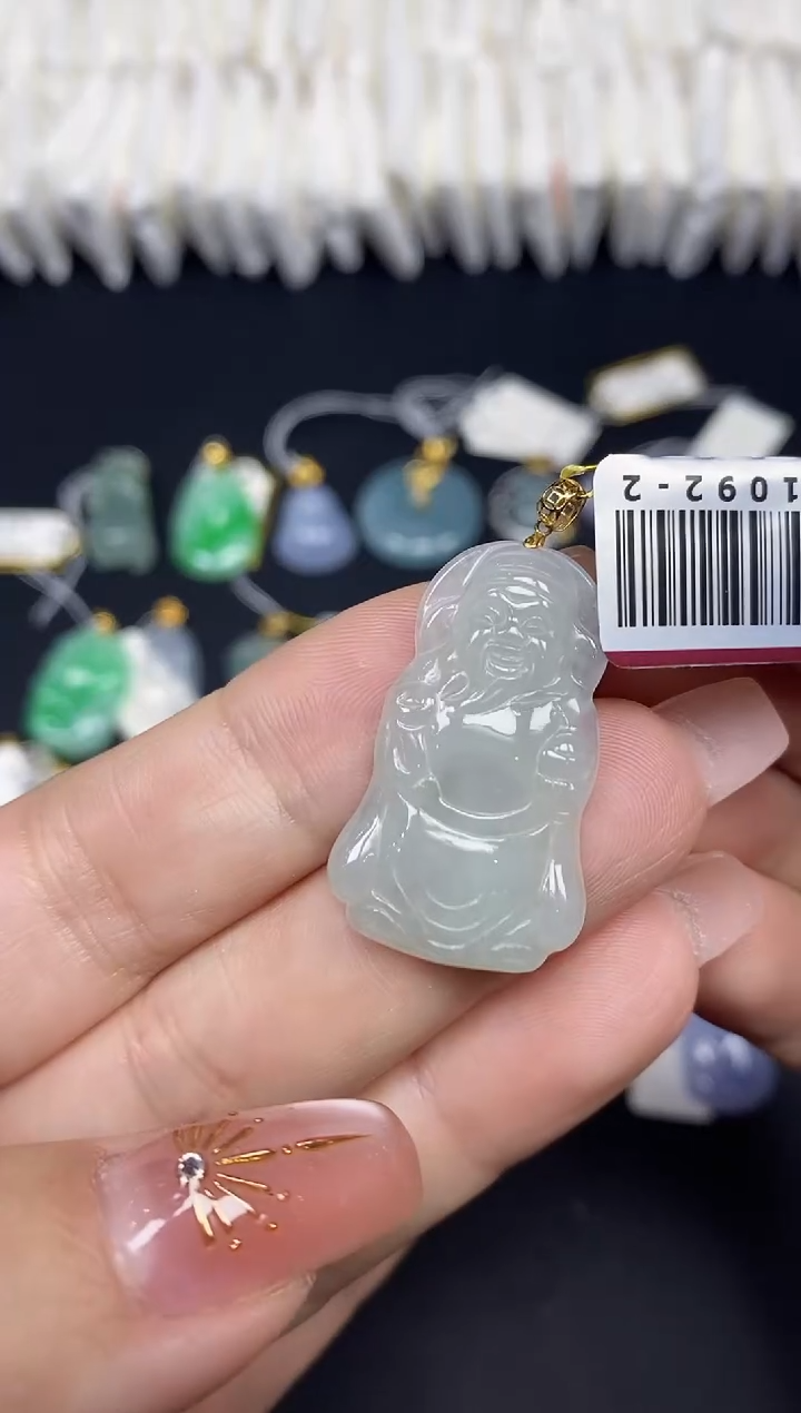 吊坠(不含链)18K金镶嵌翡翠财神18K金扣镶嵌@@CMT1092-2
