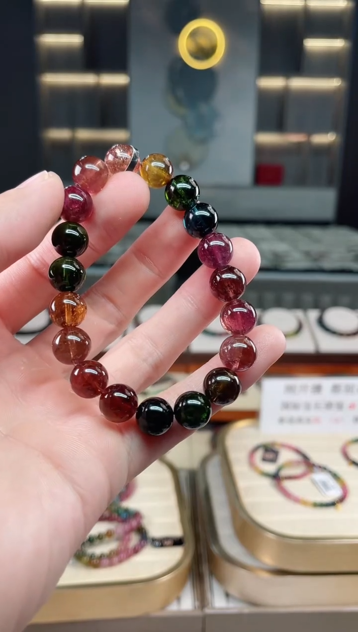 未镶嵌冰透体老矿碧玺彩虹单圈手串10mm+碧玺多样性发一条xion