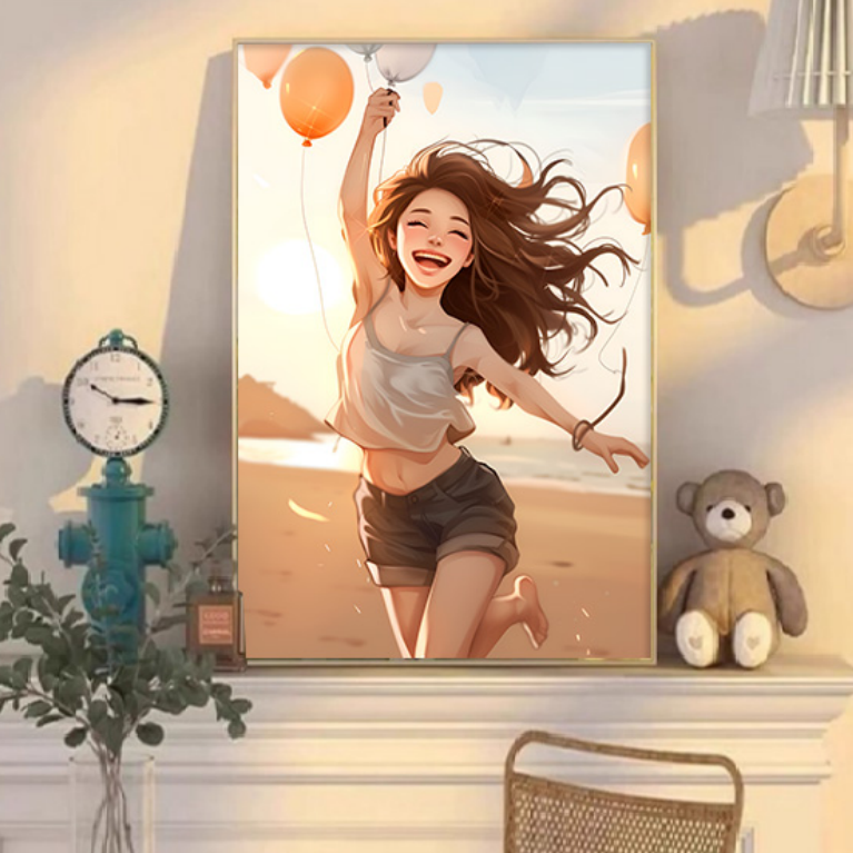 f120女生卧室床头装饰画可爱卡通小女孩房挂画