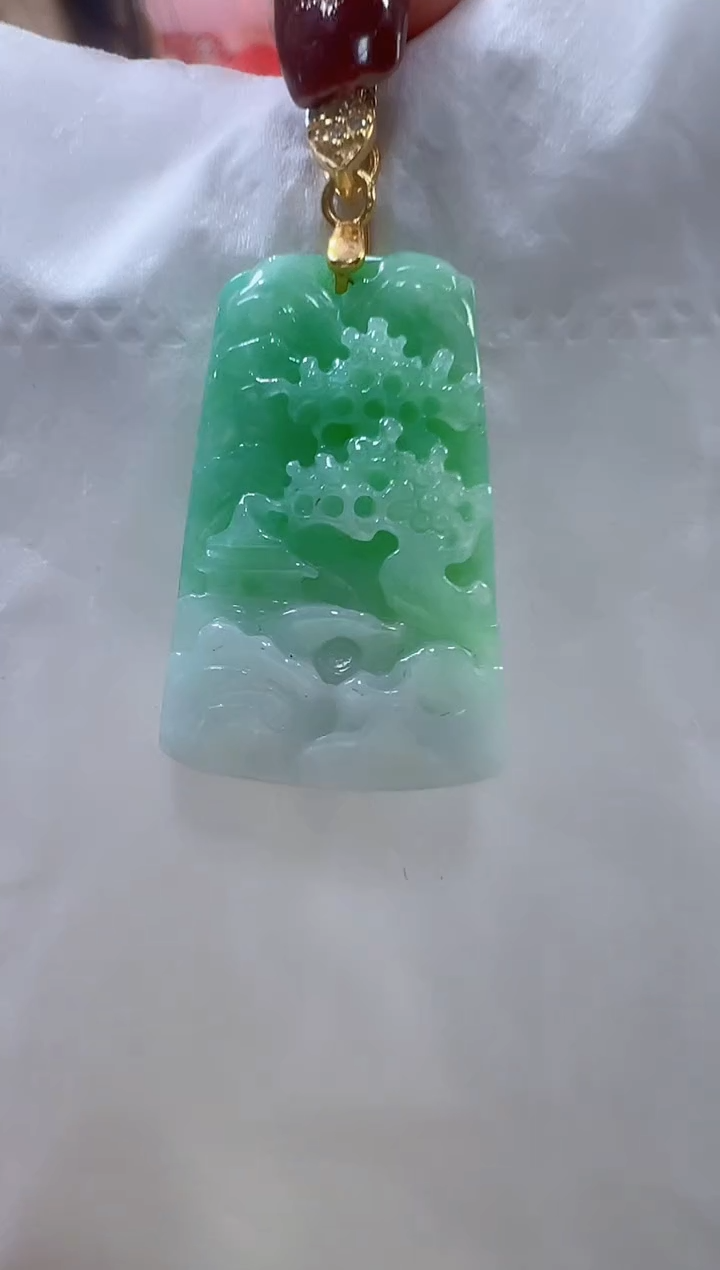 【闪购商品】翡翠颈饰银S925镶嵌孤品山水牌