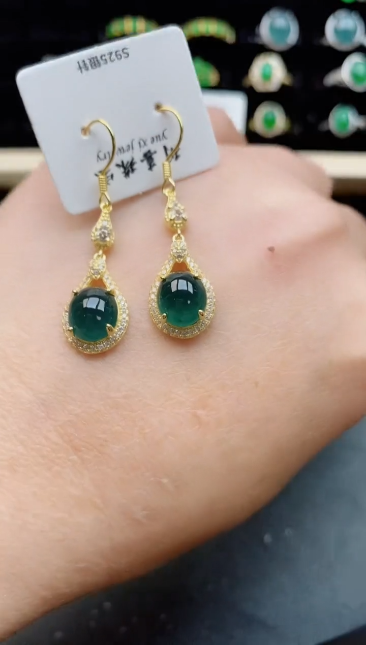 【闪购商品】翡翠耳饰银S925镶嵌12121