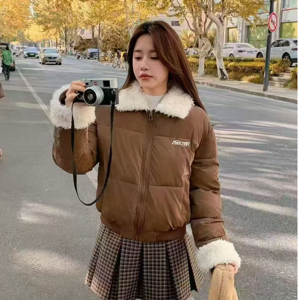 保暖百搭韩版收腰加厚棉服秋冬时尚翻领常规款棉衣