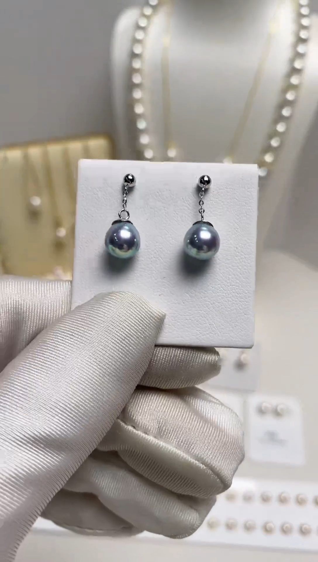 【闪购商品】海水珍珠耳钉18K金镶嵌真多麻小风吹7.0-8.0耳钉