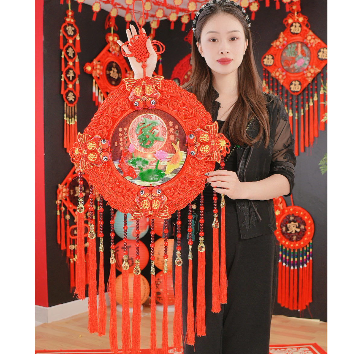 【彩玉浮雕正红色-特大号】2026马年爆款中国结挂件婚庆喜庆乔迁H
