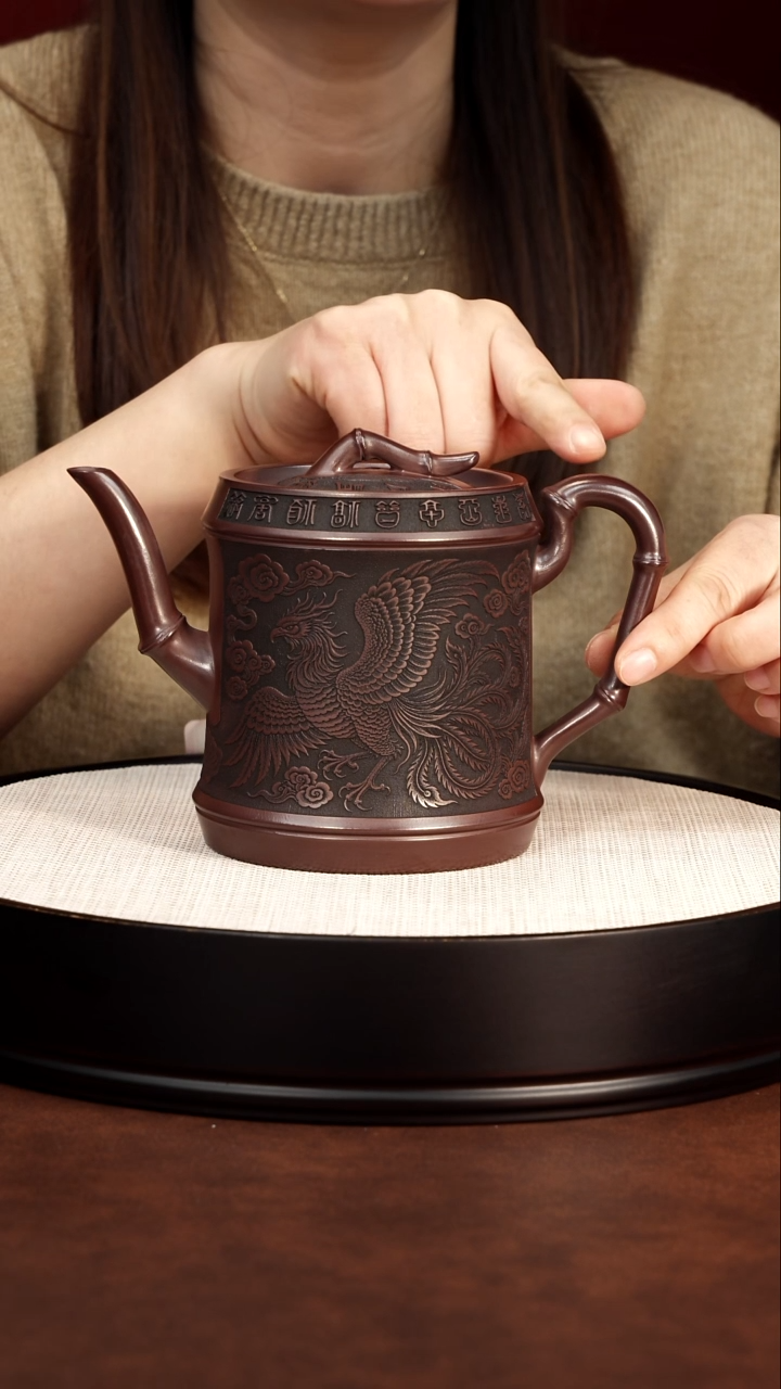 紫砂茶案宜兴紫砂 龙凤呈祥高竹段