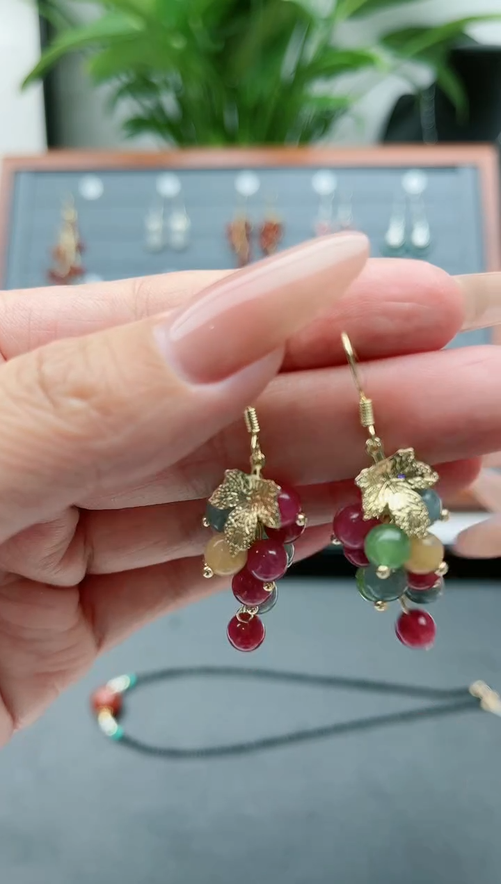 【闪购商品】石英质玉耳饰银S925镀金镶嵌16