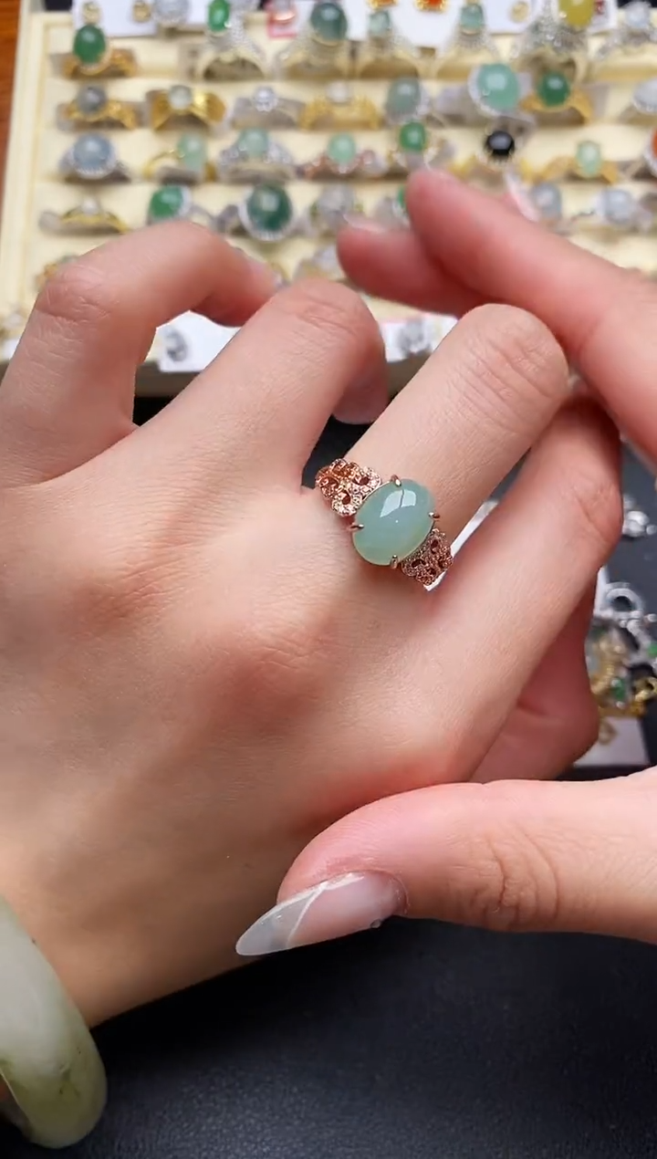 【闪购商品】翡翠戒指银S925镶嵌66666666+9