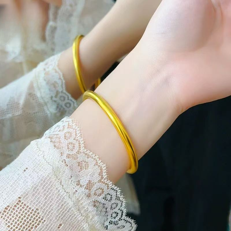 铜合金手镯 内刻百福素圈手镯经典百搭时尚磨砂精美实心复古简约