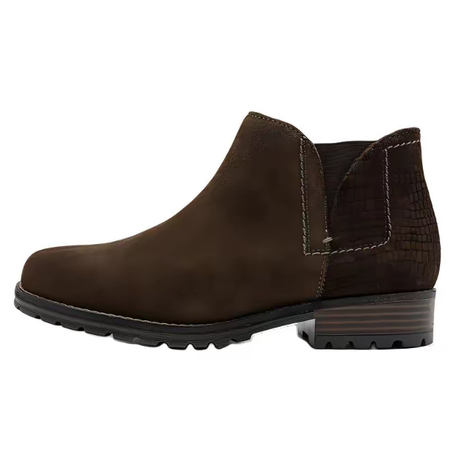 Clarks其乐 牛剖层革 中跟3-5cm 耐磨 切尔西靴 深棕色-261675354
