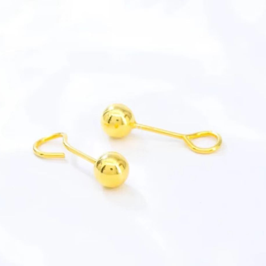 足银耳饰 姐妹黄金 足银豆豆耳钉光珠亮面时尚气质