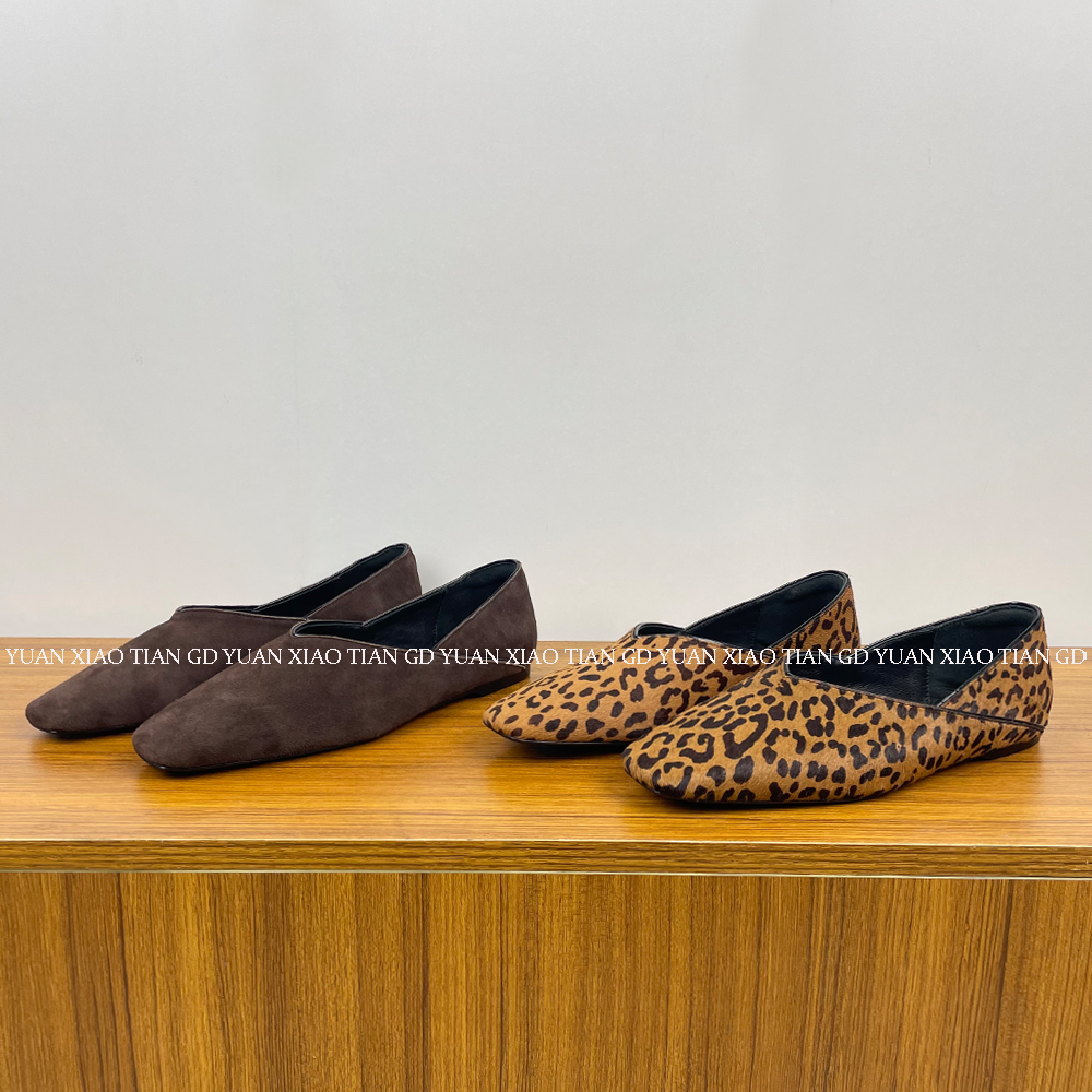 TEXTURE-奶奶鞋 新款马毛豹纹平底单鞋女法式女士浅口平底仙女鞋