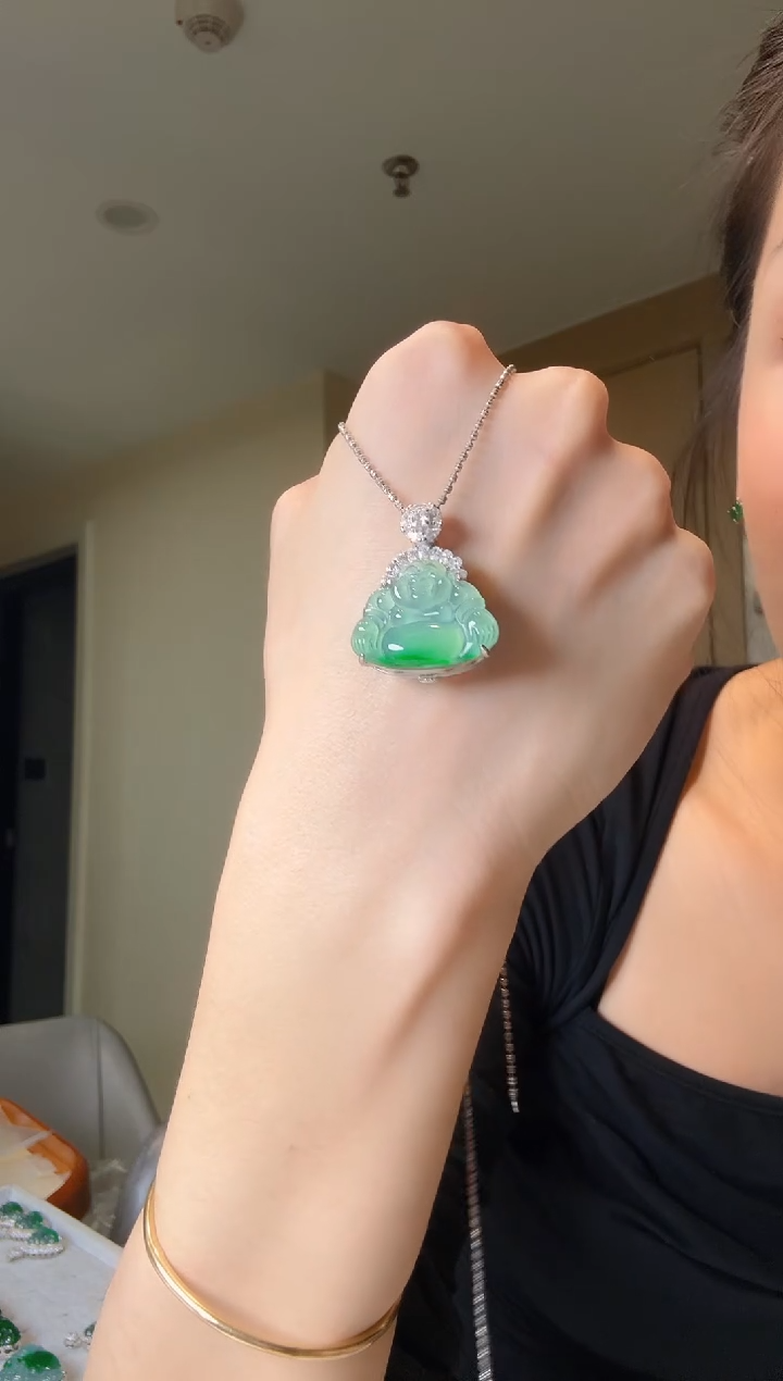 翡翠银S925镶嵌吊坠(不含链)天然翡翠吊坠
