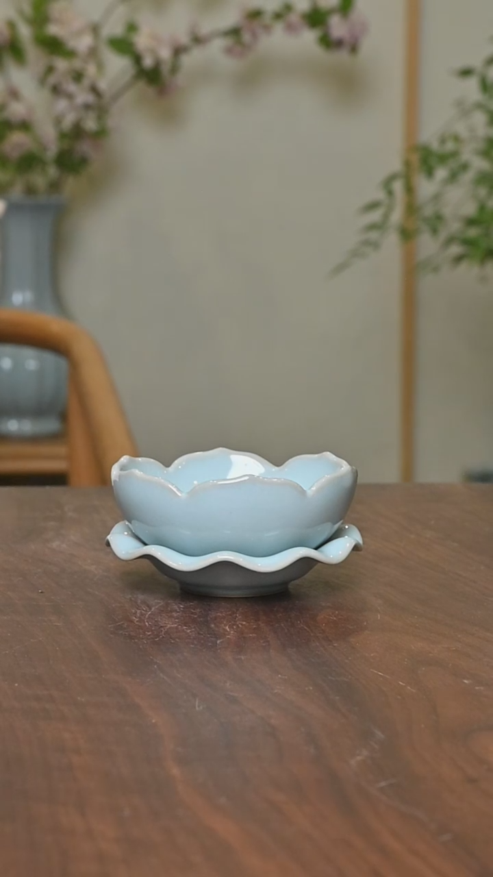 其他莲花全瓷茶漏微瑕天青釉 无款