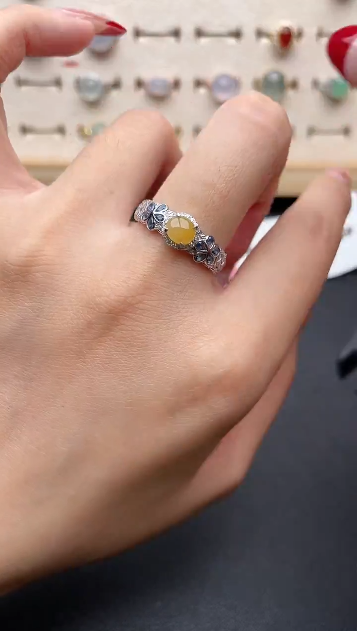 【闪购商品】翡翠戒指银S925镶嵌一物一证一礼盒