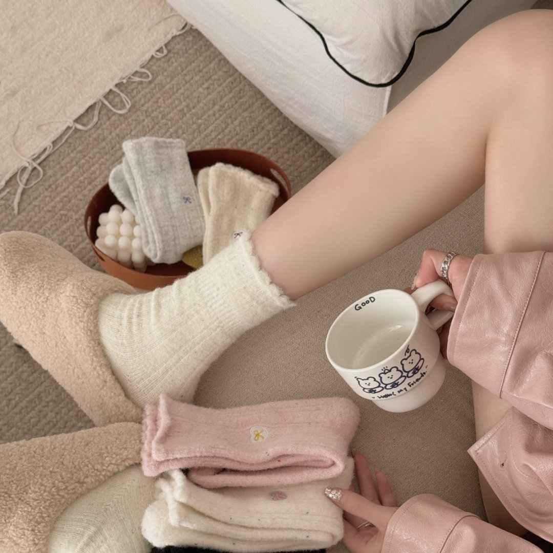 【糯叽叽】澳绒点子纱翻盖刺绣爱心蝴蝶结甜美加厚加绒保暖可爱冬款