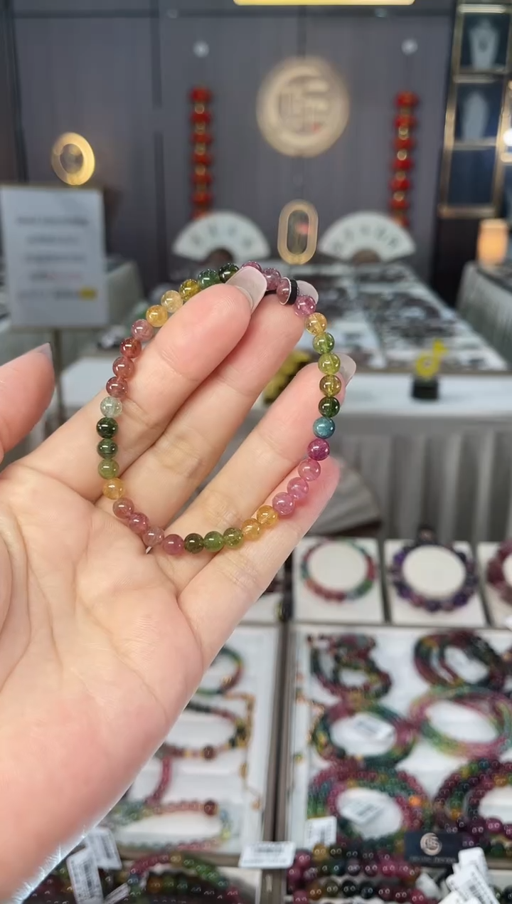 老矿碧玺色标彩虹单圈手串5mm+未镶嵌碧玺hon多样性发货一条