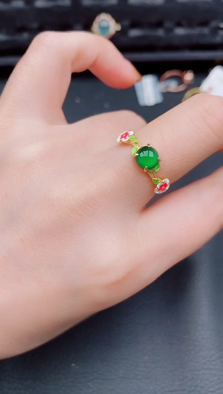 【闪购商品】翡翠戒指银S925镶嵌天然a货翡翠981