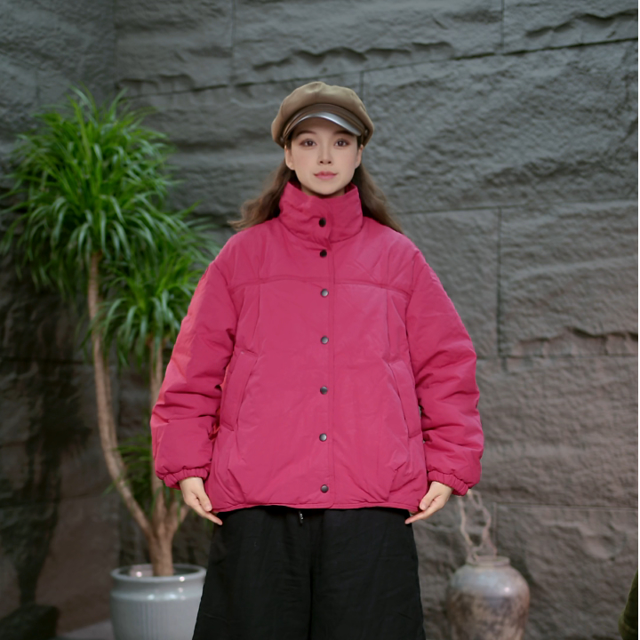 【立领加厚棉服外套】女长袖纯色立领厚款秋冬保暖棉服棉衣