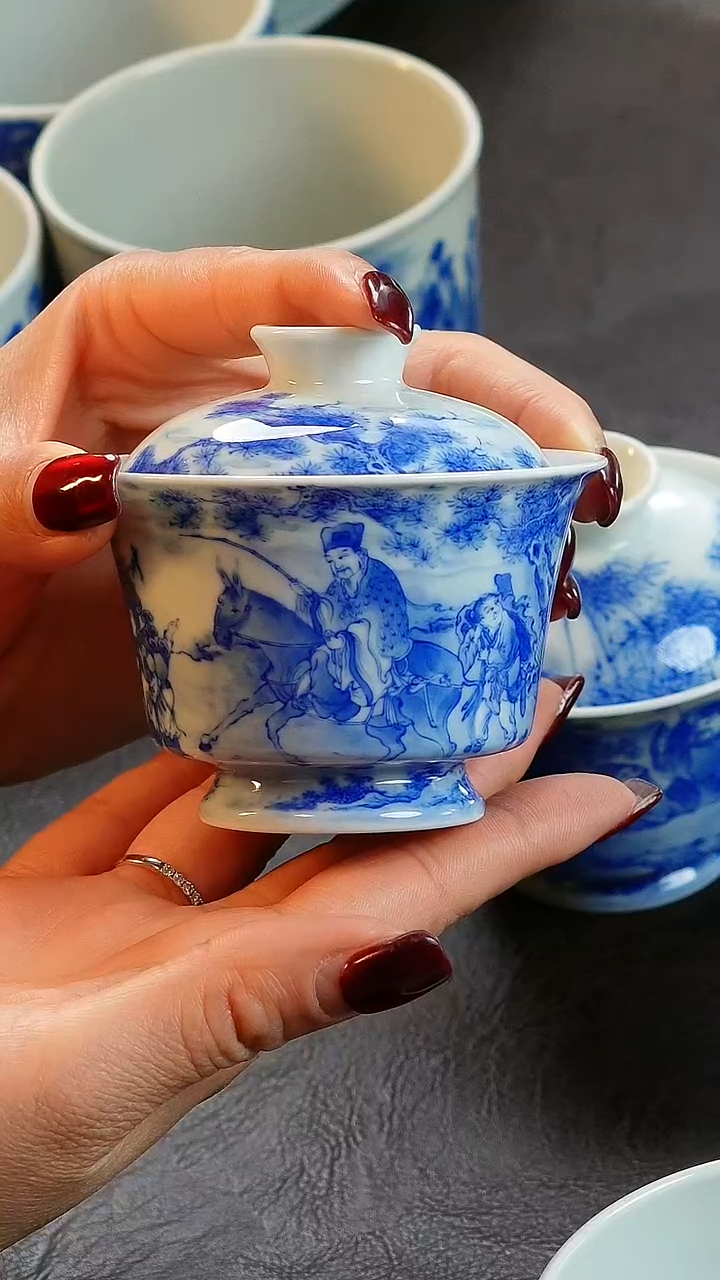 【闪购商品】青山赋人物盖碗陶瓷