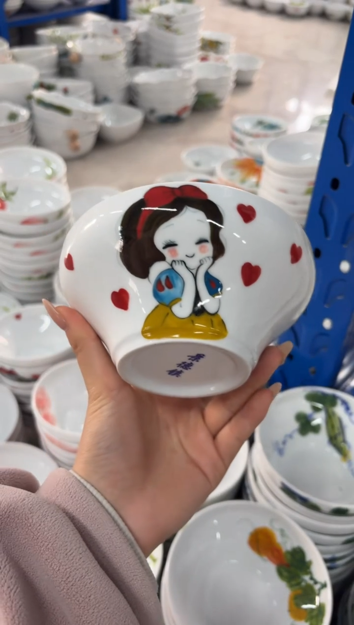 瓷片景德镇高温陶瓷食品级手绘釉中彩-葫芦碗