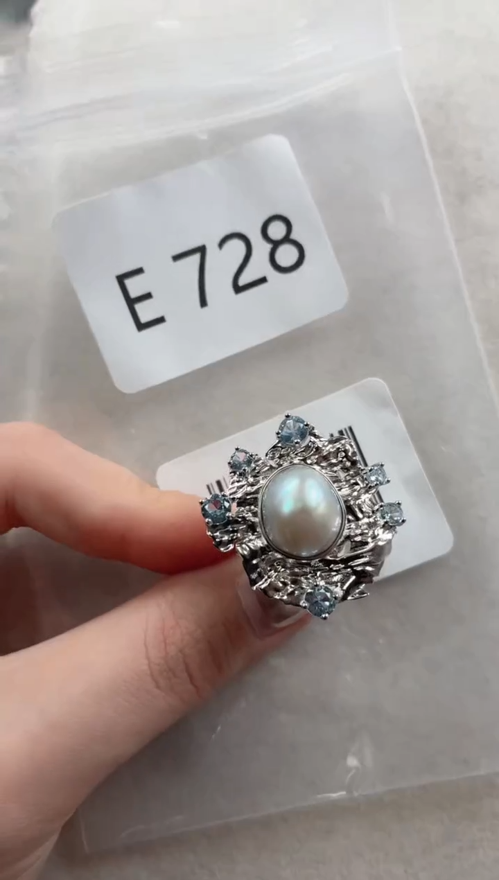 银S925镶嵌戒指海水珍珠E728