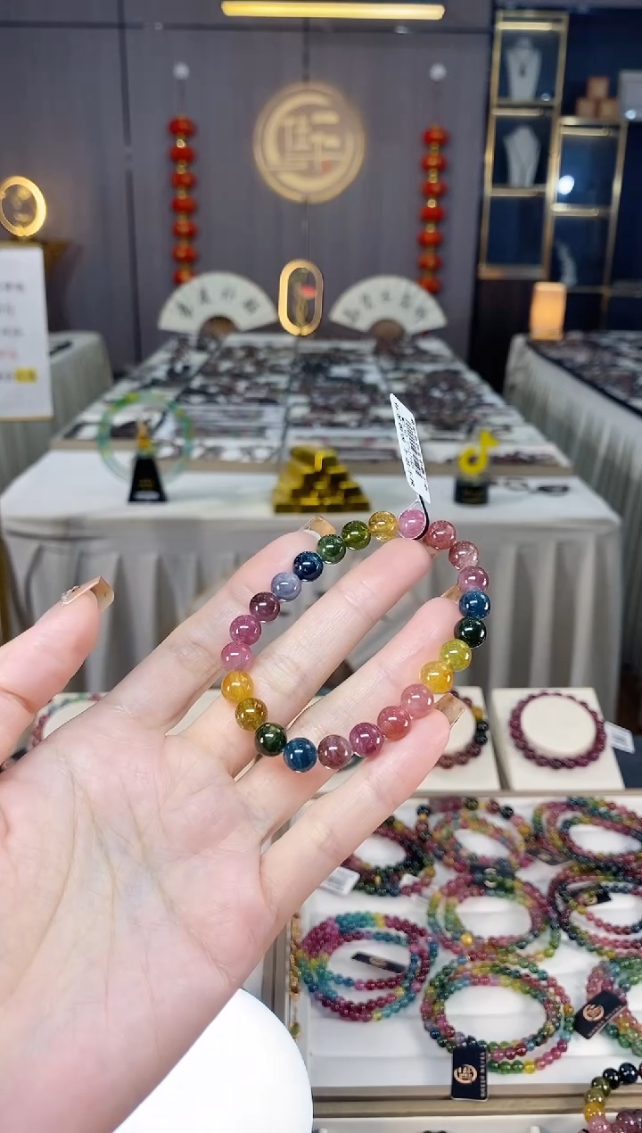 未镶嵌老矿碧玺色标彩虹单圈手串7mm+碧玺dan多样性发货一条