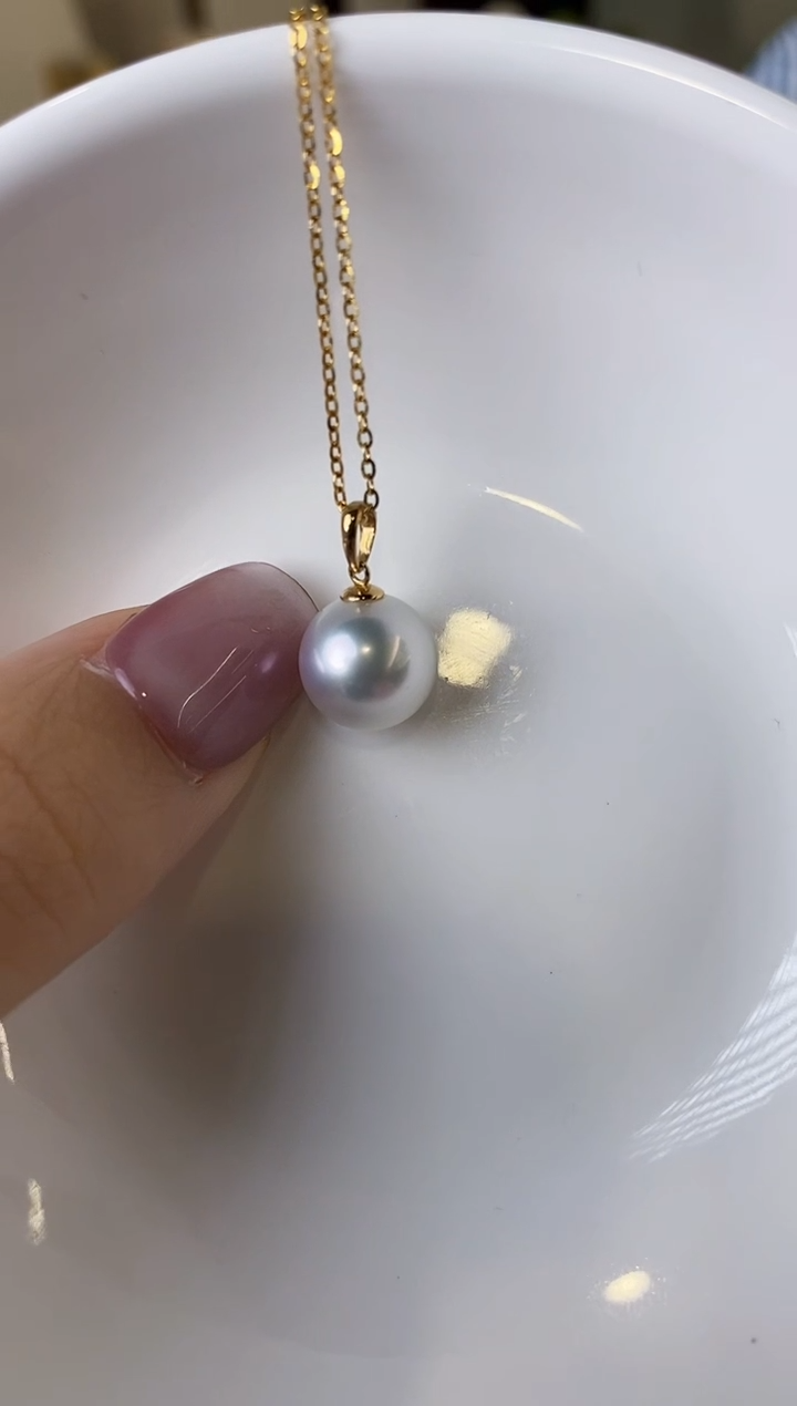 【闪购商品】海水珍珠吊坠(赠链)18K金镶嵌10-11澳白珍珠吊坠