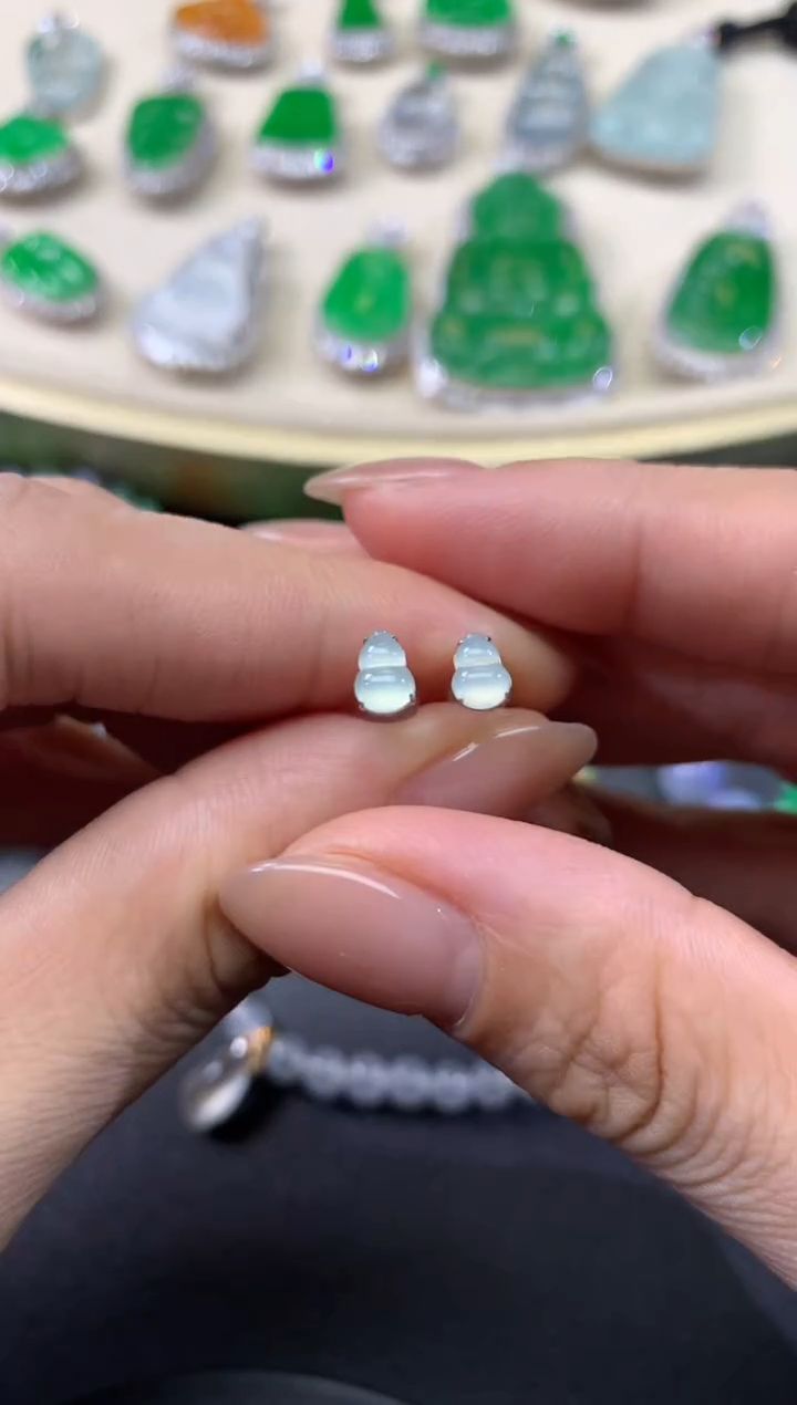 【闪购商品】翡翠耳钉18K金镶嵌36天然A货翡翠