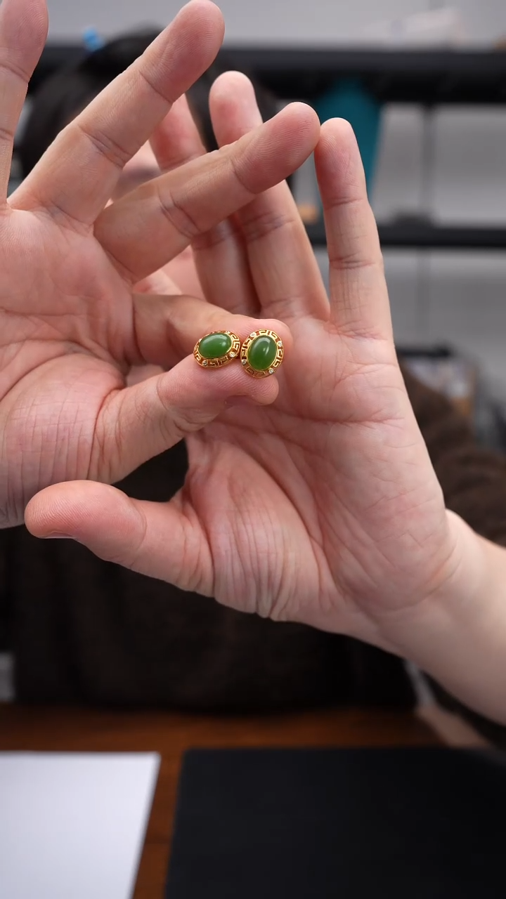 银S925镶嵌和田玉耳饰1222DL321耳钉