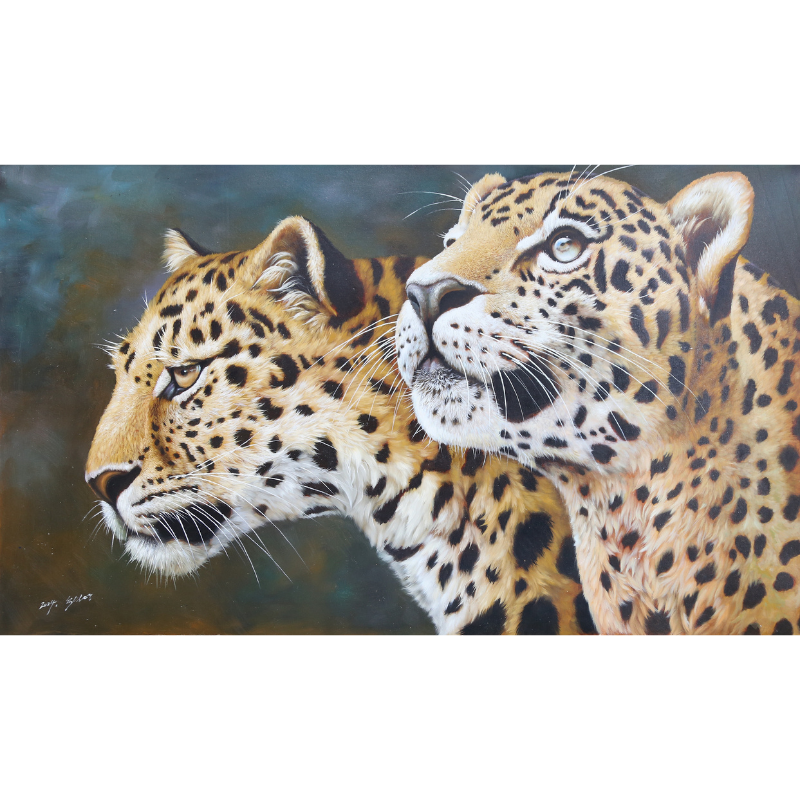 金钱豹 94x162cm 高端客厅画沙发背景纯手工纯手绘办公室画