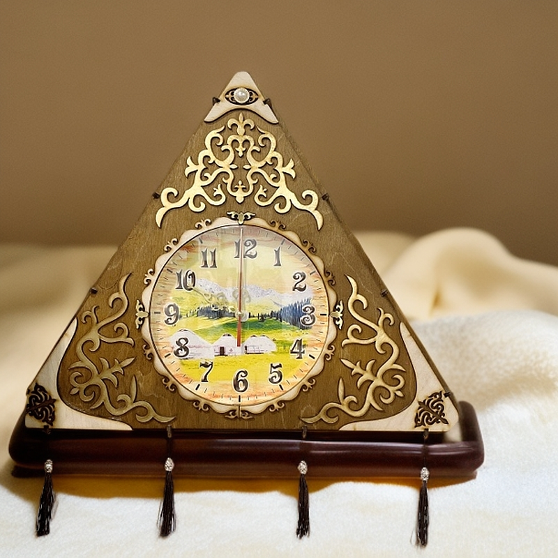 哈萨克风纯手工雕刻壁挂表