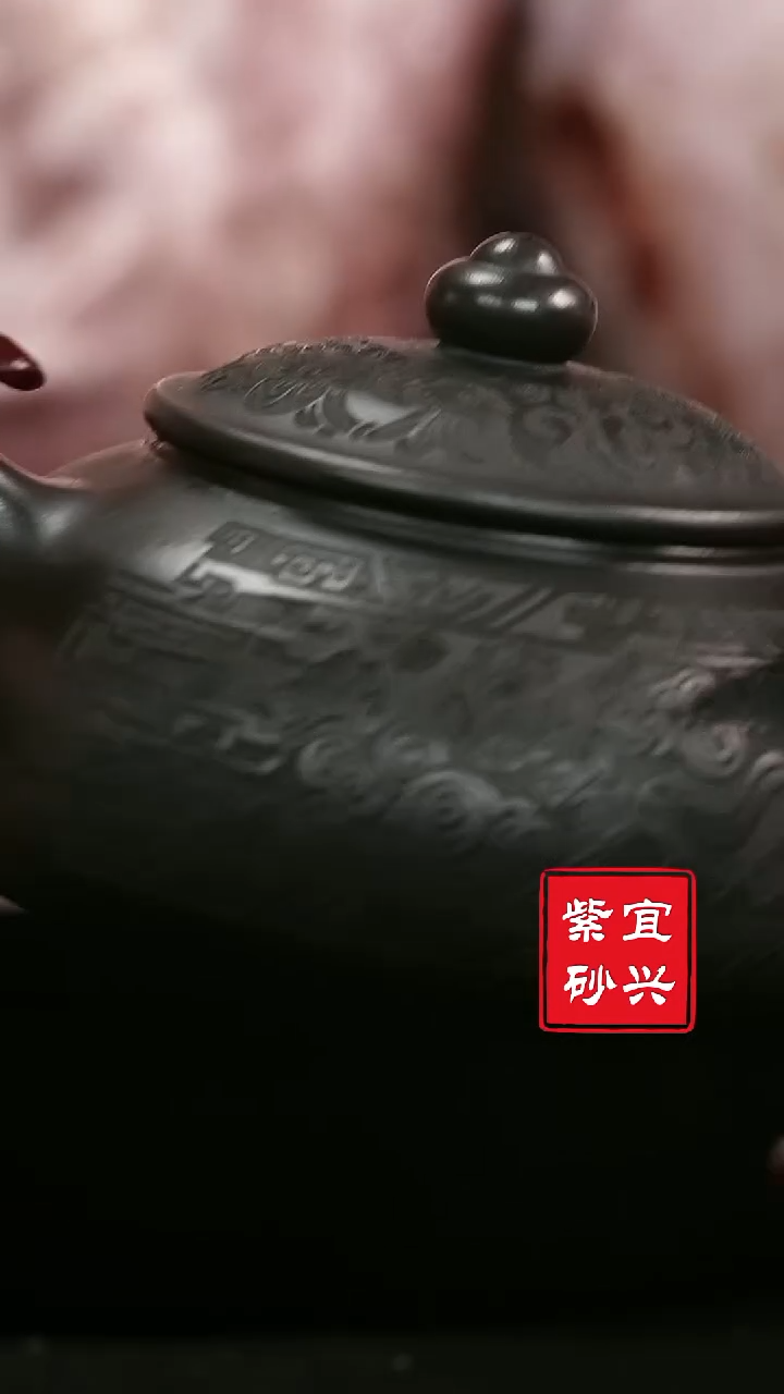 【闪购商品】紫砂茶壶89 石黄  寒江  刻绘  手工紫砂壶