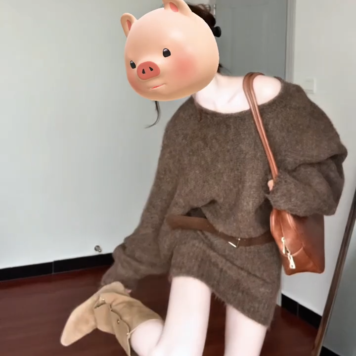 运补｝现货绒面温暖新款显瘦软糯质感日常百搭款连衣短裙配腰带