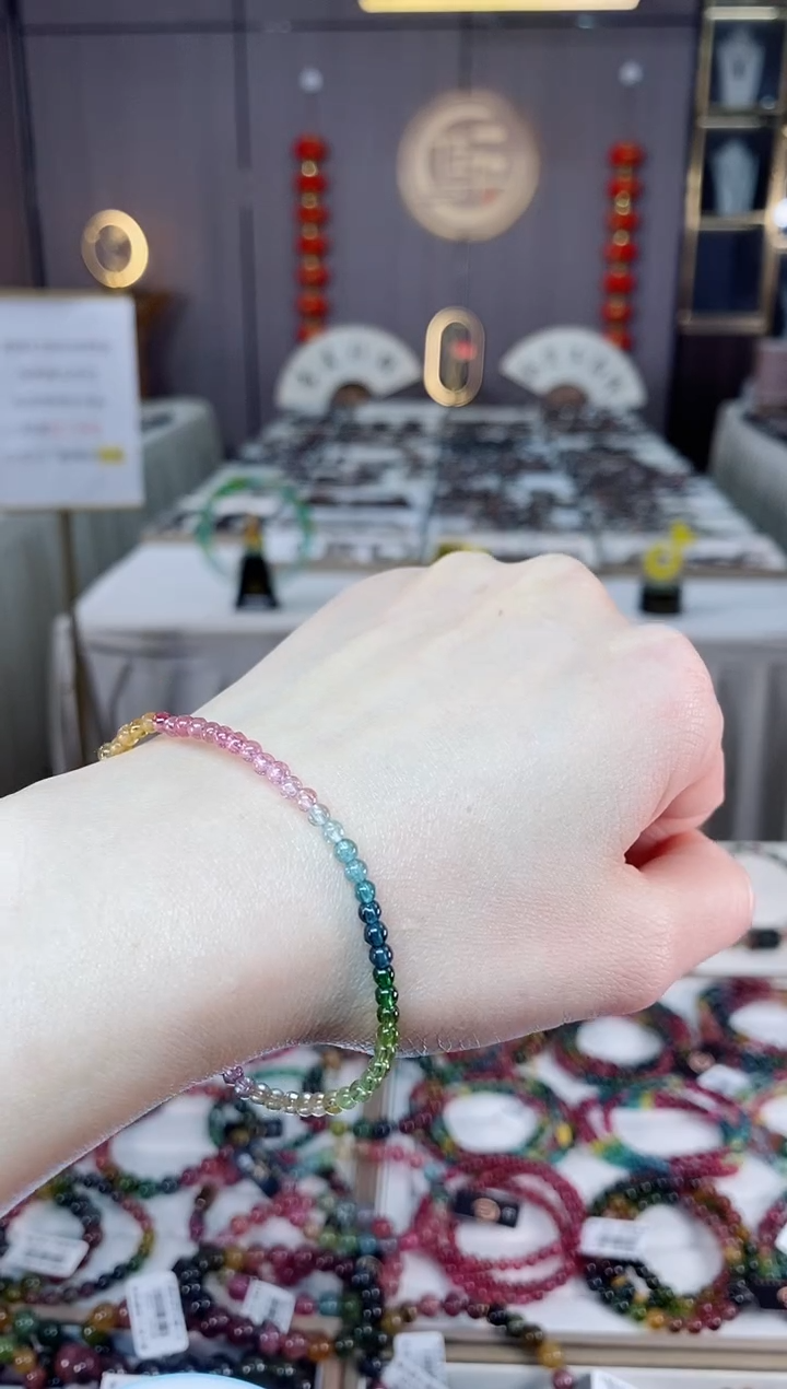 未镶嵌老矿碧玺色标净体单圈手串3mm+碧玺dan多样性发货一条