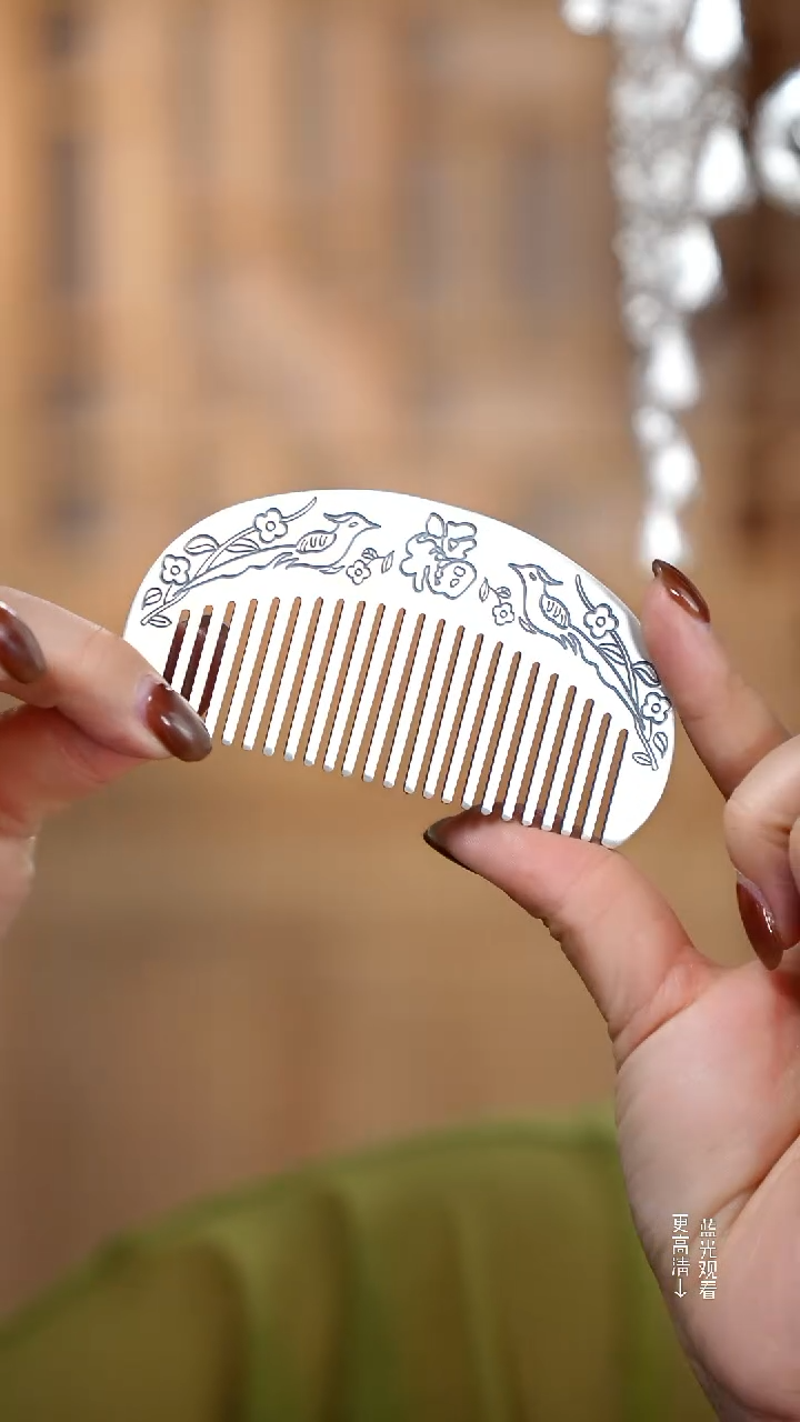 珐琅足银999喜上眉梢银梳子/66.5克